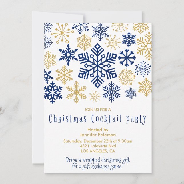 Invitación chic a fiesta de cóctel de Navidad copo (Anverso)