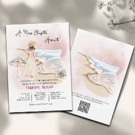 Invitación Chic 'A New Chapter Awaits' QR Code Bridal Shower