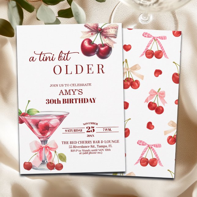 Invitación Chic A Tini Bit Older Cherry Martini 30th Birthday (Subido por el creador)