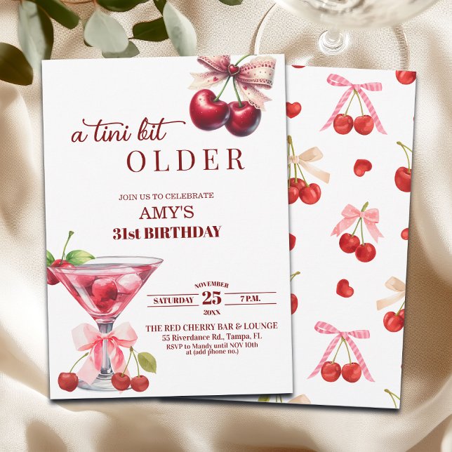 Invitación Chic A Tini Bit Older Cherry Martini 31st Birthday (Subido por el creador)