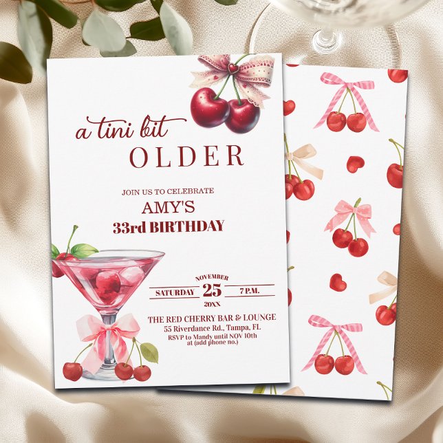 Invitación Chic A Tini Bit Older Cherry Martini 33rd Birthday (Subido por el creador)