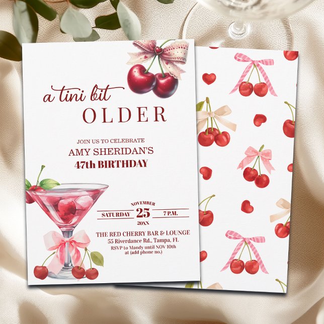 Invitación Chic A Tini Bit Older Cherry Martini 47th Birthday (Subido por el creador)