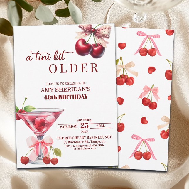 Invitación Chic A Tini Bit Older Cherry Martini 48th Birthday (Subido por el creador)