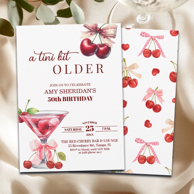 Invitación Chic A Tini Bit Older Cherry Martini 50th Birthday (Subido por el creador)