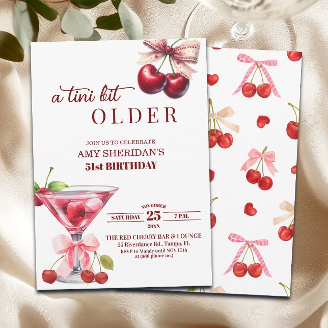 Invitación Chic A Tini Bit Older Cherry Martini 51st Birthday (Subido por el creador)