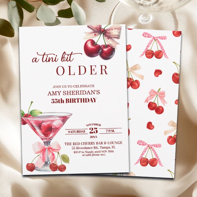 Invitación Chic A Tini Bit Older Cherry Martini 55th Birthday (Subido por el creador)
