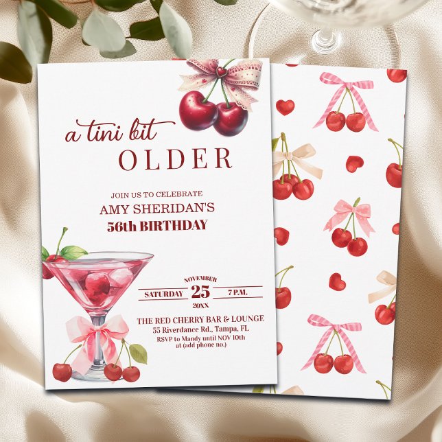 Invitación Chic A Tini Bit Older Cherry Martini 56th Birthday (Subido por el creador)