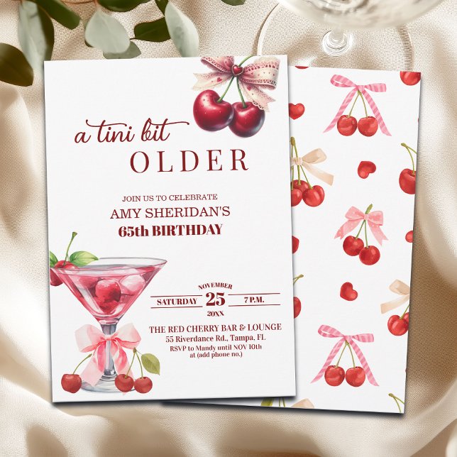 Invitación Chic A Tini Bit Older Cherry Martini 65th Birthday (Subido por el creador)