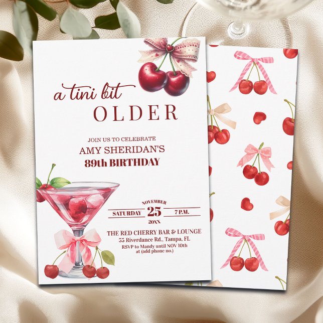 Invitación Chic A Tini Bit Older Cherry Martini 89th Birthday (Subido por el creador)