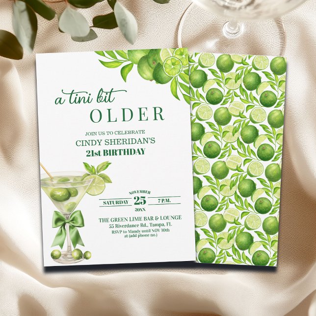 Invitación Chic A Tini Bit Older Lime Martini 21st Birthday (Subido por el creador)