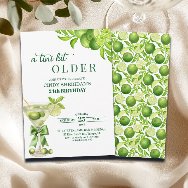 Invitación Chic A Tini Bit Older Lime Martini 24th Birthday (Subido por el creador)