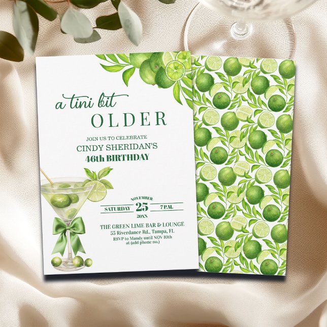 Invitación Chic A Tini Bit Older Lime Martini 46th Birthday (Subido por el creador)