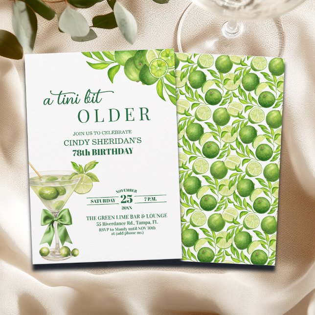 Invitación Chic A Tini Bit Older Lime Martini 78th Birthday (Subido por el creador)