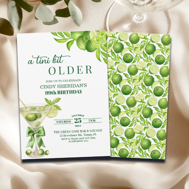Invitación Chic A Tini Bit Older Lime Martini 99th Birthday (Subido por el creador)