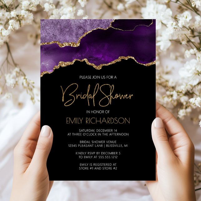 Invitación Chic Agate Geode Morado Oro Bridal Shower (Subido por el creador)