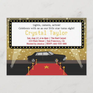 Invitación Chic Alfombra Roja Glam Fiesta de Hollywood Cumple