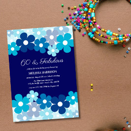 Invitación Chic Aqua Azul Marino Flor 60 Cumpleaños Fabuloso