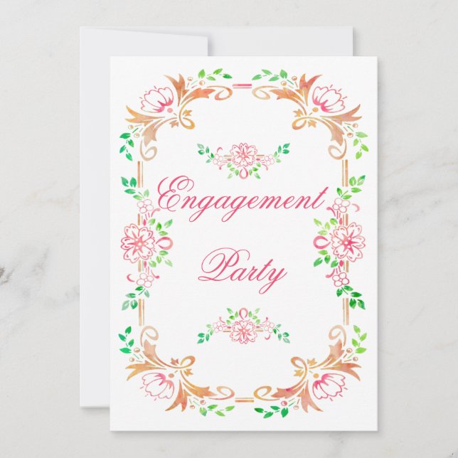 Invitación Chic Aquarela Floral Compromiso Doble Cara (Anverso)