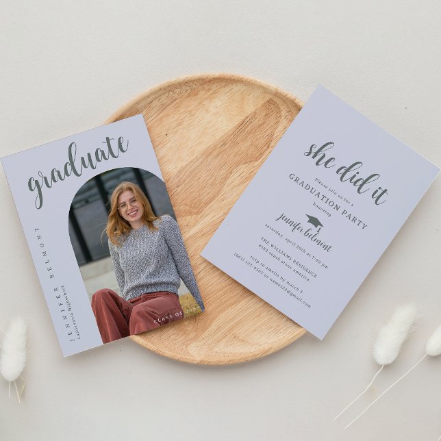 Invitación Chic Arch Photo She did it Hat Tassel Graduation (Subido por el creador)