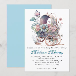 Invitación Chic Azul y Rosa Floral Cochecito de Bebé Shower