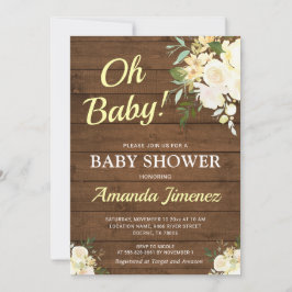 Invitación Chic Baby Shower Floral de Madera Neutro en cuanto