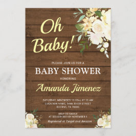 Invitación Chic Baby Shower Floral de Madera Neutro en cuanto