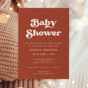 Invitación Chic Baby Shower retro de terracota
