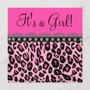 Invitación Chic Baby Shower Rosa Fucsia Leopardo