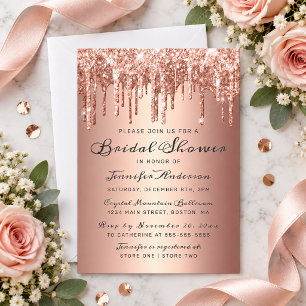 Invitación Chic Baño de Novia con Glitter de Oro Rosa