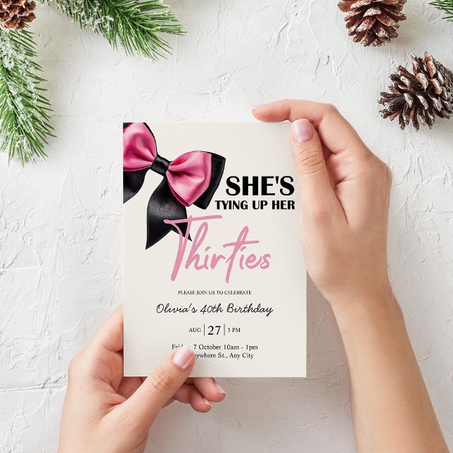 Invitación Chic Black & Pink Bow 40th Birthday Invitation (Subido por el creador)