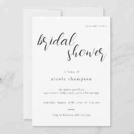 Invitación Chic Black Script Bridal Shower Invitation Minimal