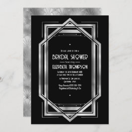 Invitación Chic Black & Silver Gatsby Art Deco Bridal Shower