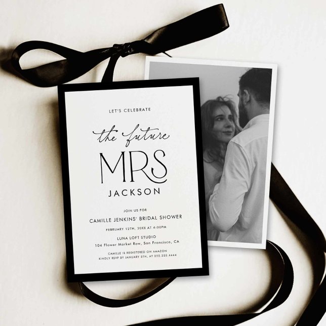 Invitación Chic Black & White Bridal Shower Photo Invitation (Future mrs bridal shower invite)