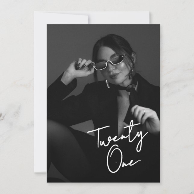 Invitación Chic Black & White Modern21st Photo Birthday (Anverso)