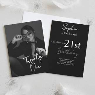 Invitación Chic Black & White Modern21st Photo Birthday