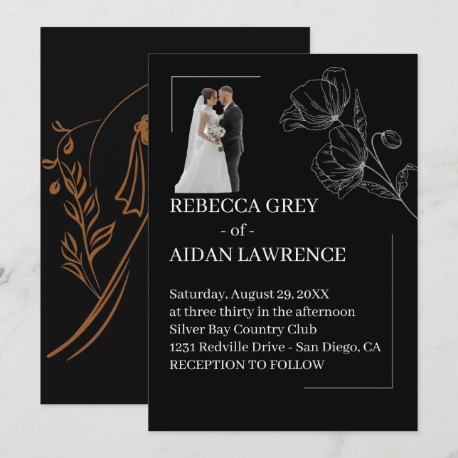 Invitación Chic Black White Overlay Wedding Portrait 2026  (Anverso / Reverso)