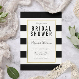 Invitación Chic Black White Striped Gold Bridal Shower Invite