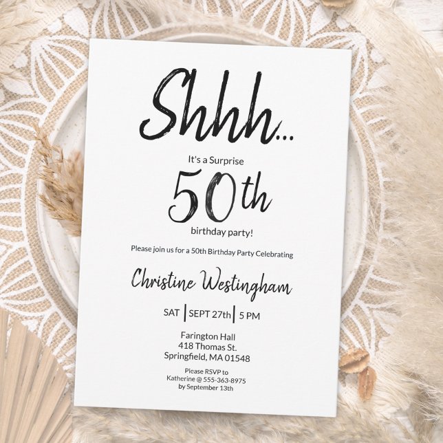 Invitación Chic Black White Surprise 50th Birthday (Subido por el creador)