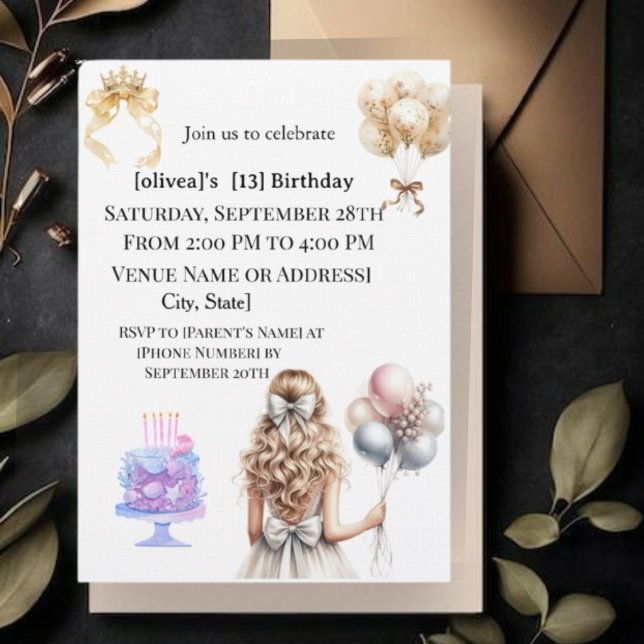 Invitación Chic Blonde Girl 13th Birthday Party Invitation (Subido por el creador)