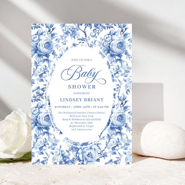 Invitación Chic Blue Chinoiserie Toile Baby Shower Invitation (Chic Blue Chinoiserie Toile Baby Shower Invitation)