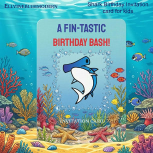 Invitación Chic Blue Hammerhead Shark Fin-tástico 10º 