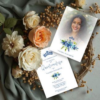 Invitación Chic Blue Shades Flowers & Foliage Princess Tiara 
