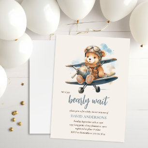 Invitación Chic Blue Teddy Bear Boy Baby Shower