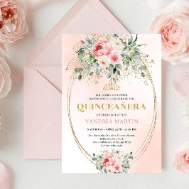 Invitación Chic Blush and Gold Boho Quinceañera Invitation