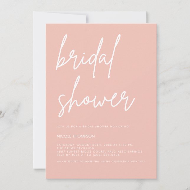 Invitación Chic Blush Peach Modern Bridal Shower Invitation  (Anverso)
