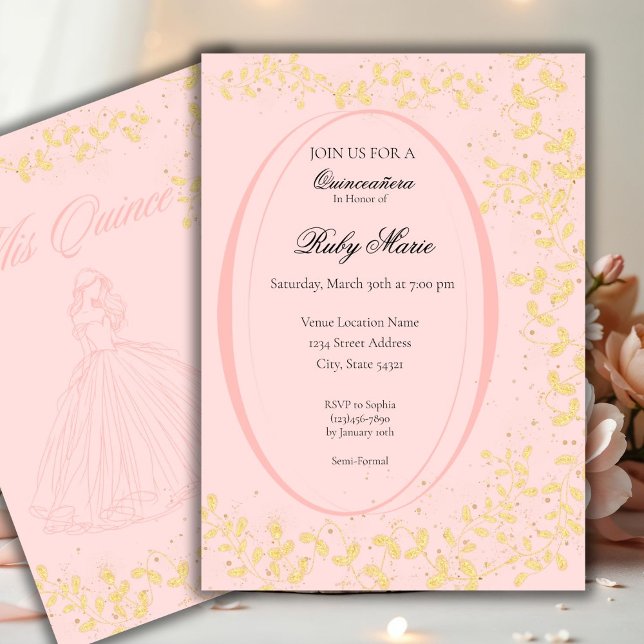 Invitación Chic Blush Rosa y Dorado para Quinceañe (Subido por el creador)