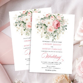 Invitación Chic Blush Rose Gold Floral Wedding Invitation