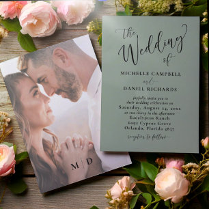 Invitación Chic Boda de Caligrafía Verde Menta Boda