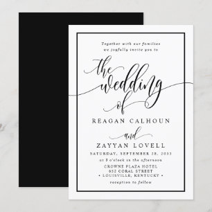 Invitación Chic Boda De Escritura Caligráfica En Blanco Y Neg