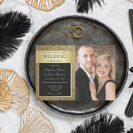 Invitación Chic Boda Foto Negra y Dorada